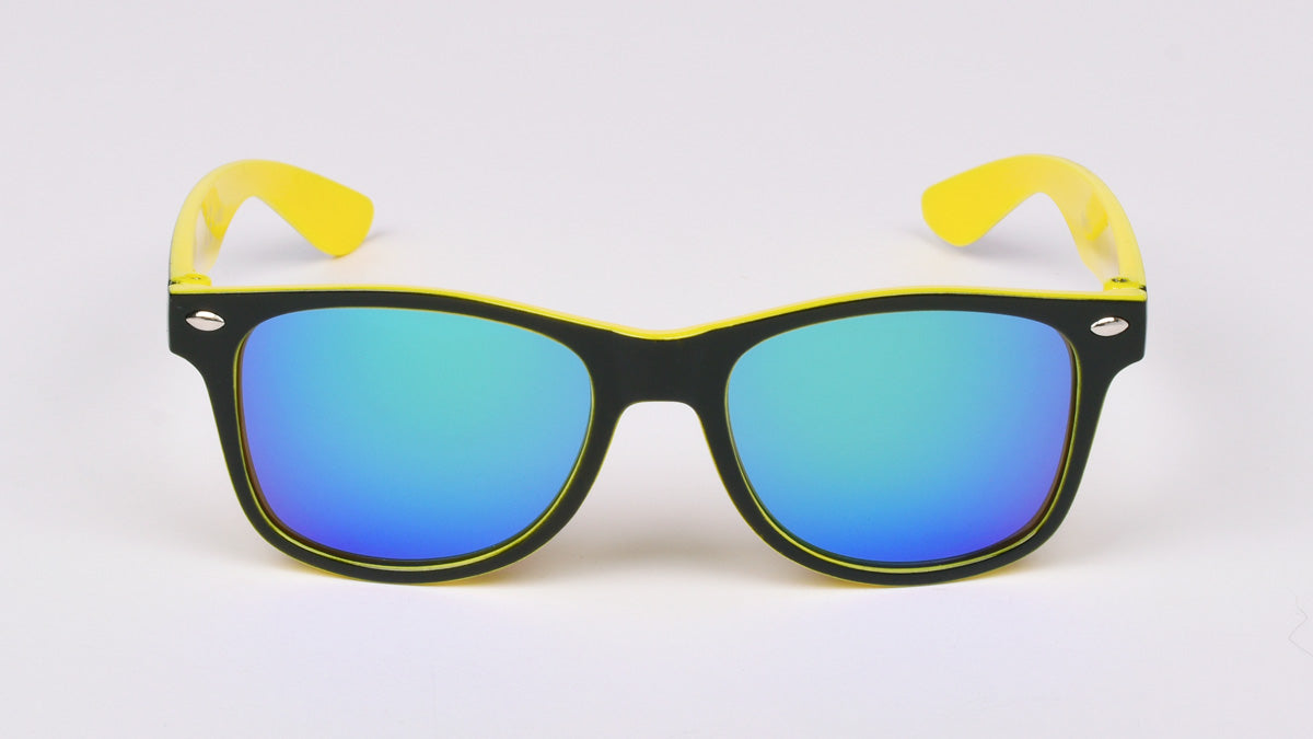 crno-žute povoljne dječje sunčane naočale sa plavom lećom